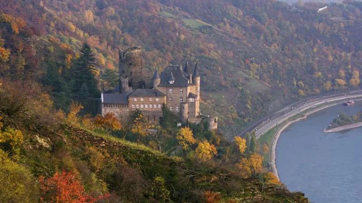 The Rhine river carving-through some of the historic castles full of historical places of Germany.
