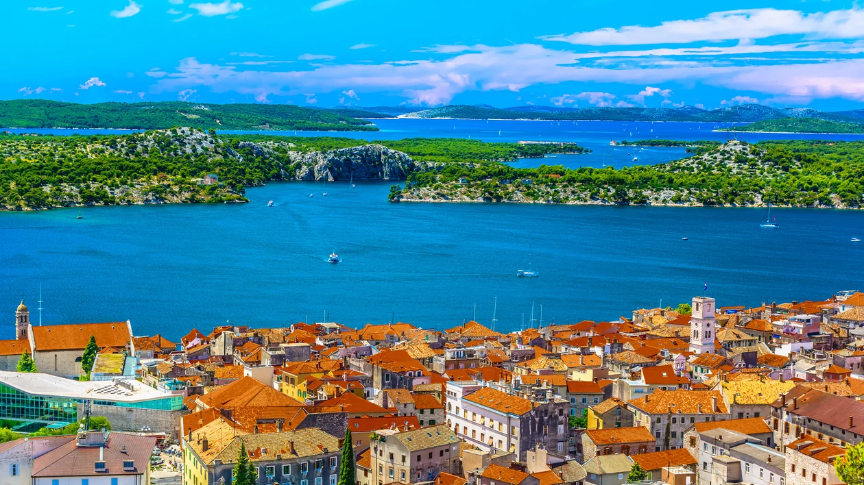 Sibenik Croatia travel places. / Aerial view at marble idyllic s