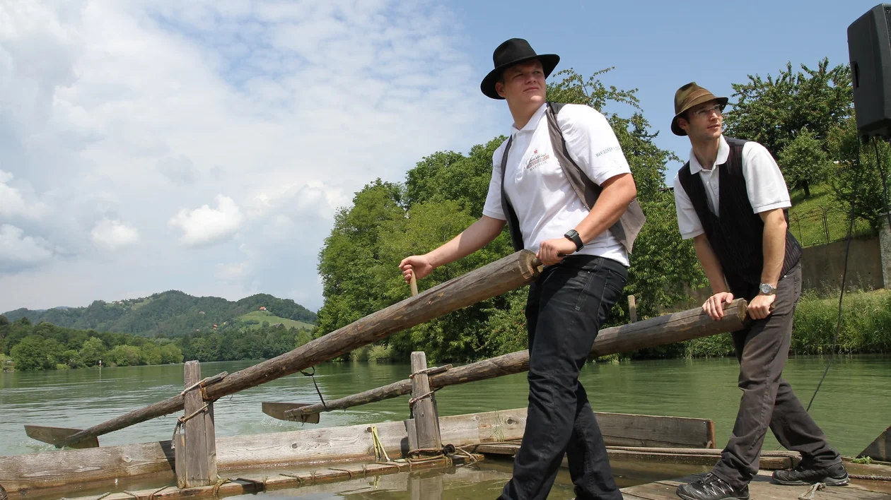 Timber Rafting on Drava River, Slovenia.