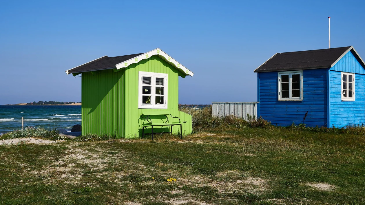 Wooden beach huts in Aero, Denmark