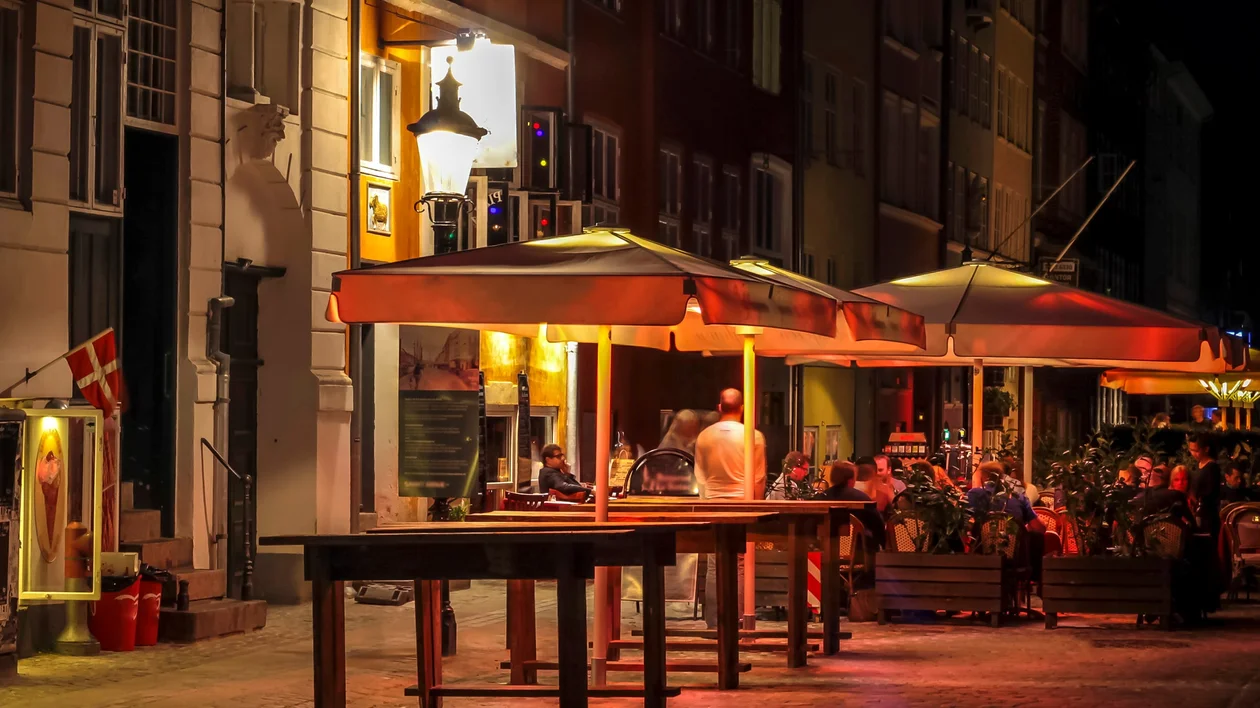 Copenhagen City Street Café at Night