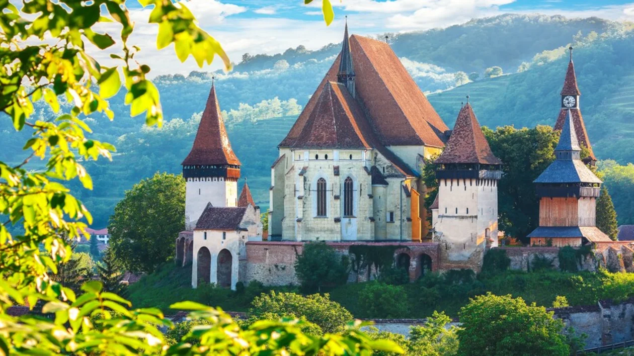 Beautiful medieval architecture of Biertan fortified Saxon church in Romania protected by Unesco World Heritage Site.