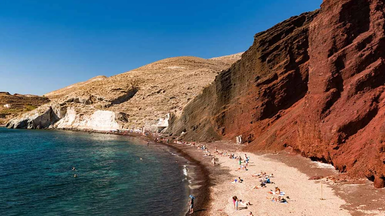 Crowd-free beach in Santorini, Greece