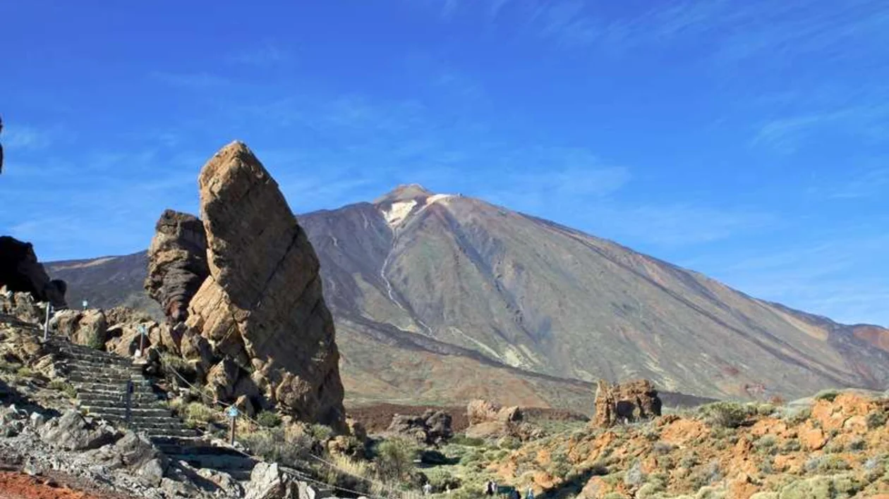 Trails wind through the breathtaking countryside of Teide National Park in Spain.