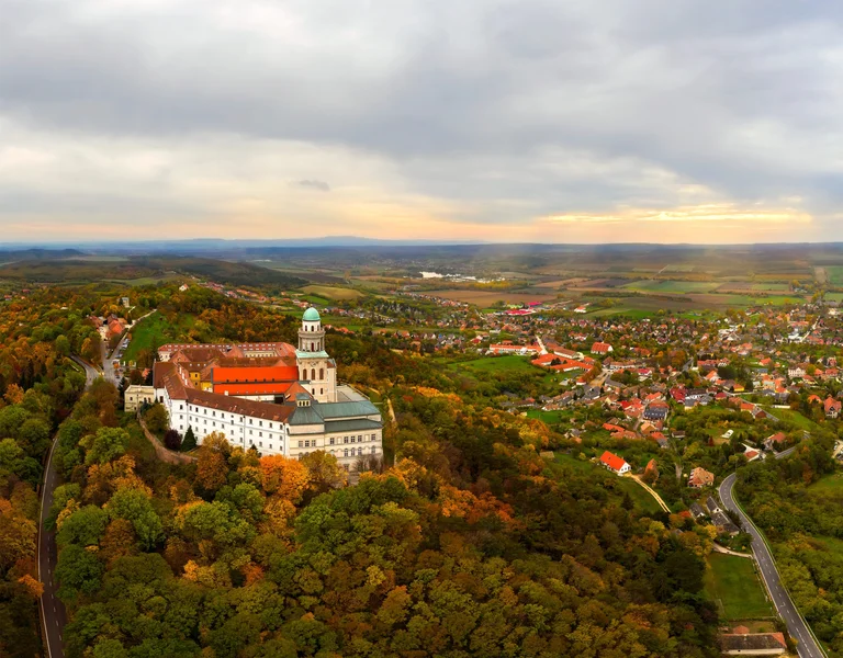Fantastic arieal photo of Pannonhalama Benedictine abbey in Hungary.
