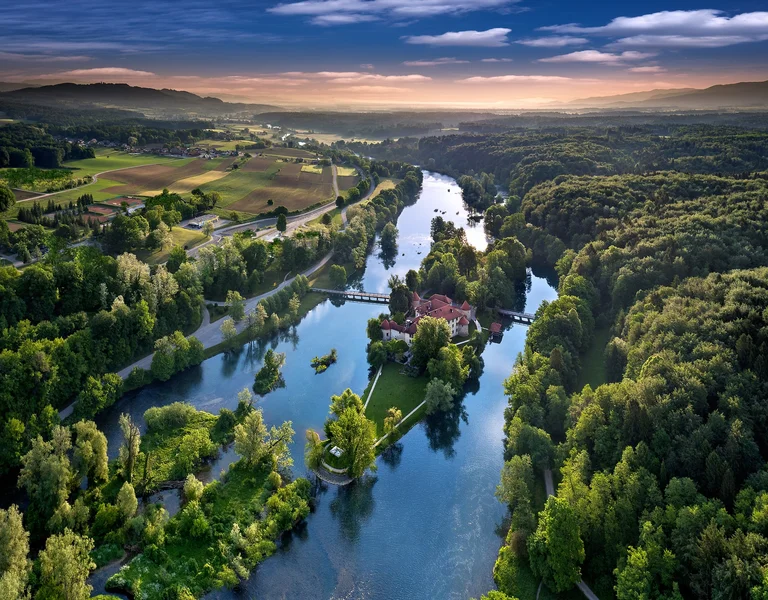 Otočec castle from the air.