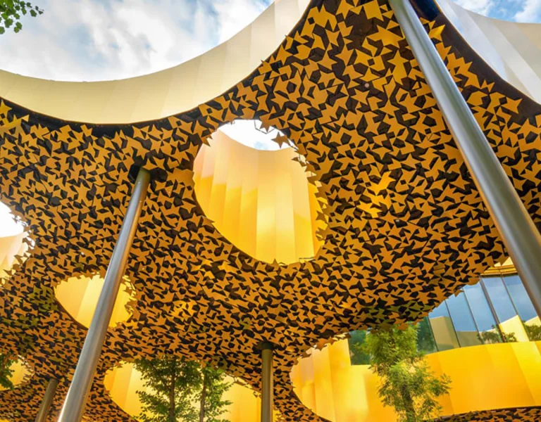 Roof of the House of the Music museum in Hungary, colourful and modern