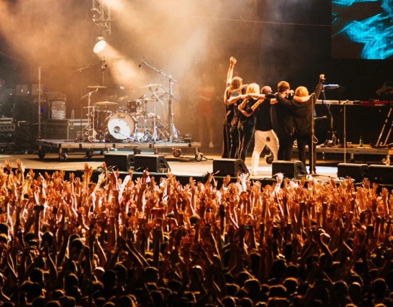 Electronic festival in Greece, full of people singing