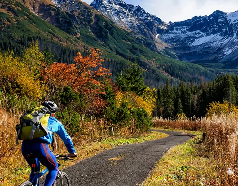 Cyclist riding in the middle of Slovakia mountains