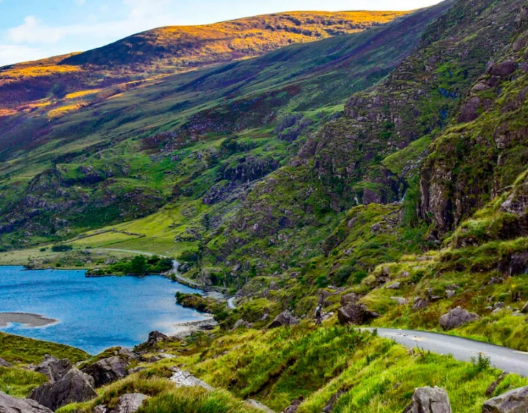 Panoramic bike route in Irish landscape