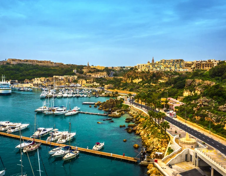 Harbour in gozo aerial view. Malta, Europe.