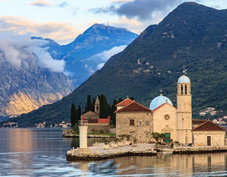 Small island in the middle of a lake.