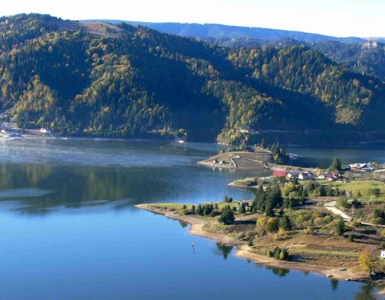 Colibita Lake panoramic view in Romania.
