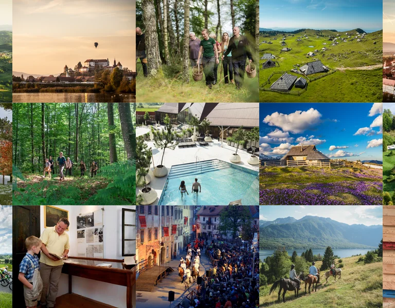 Collage of landscapes, cultural experiences, outdoor adventures, wellness retreats, local traditions, and historic towns across Europe.