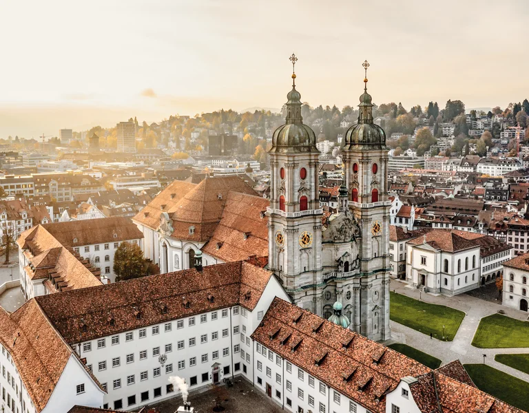 Aerial view of the Abbey of Saint Gall and historic centre of St Gallen