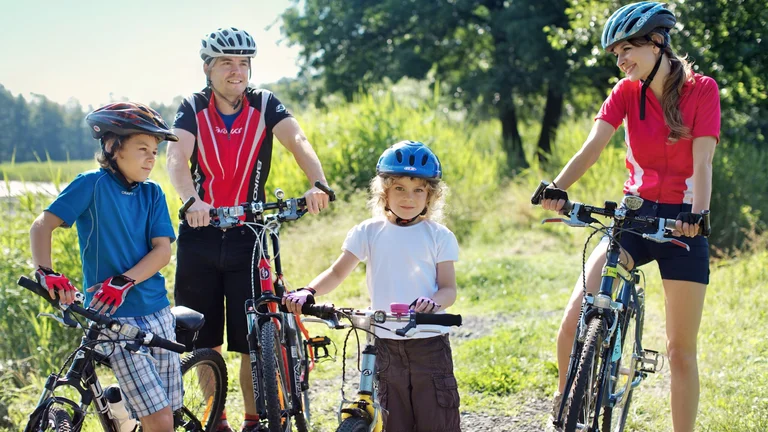 Family cycling in the nature