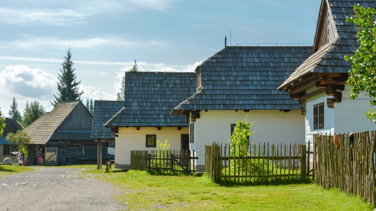 Houses in Prybilina in the open-air museum.