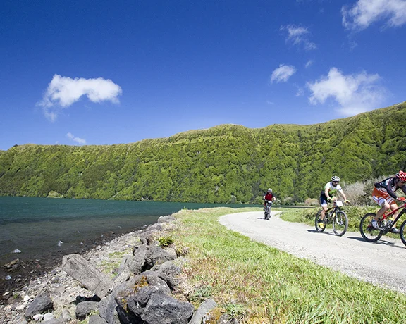 São Miguel Island in the Azores from the saddle of a bike.